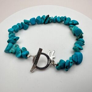 Vintage 90s Silver Tone Turquoise Nugget Bracelet Strength Women's Jewelry